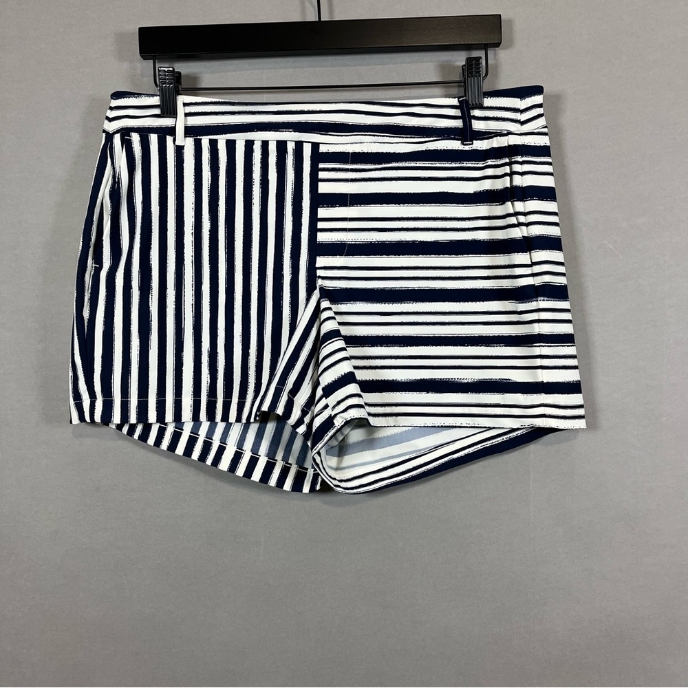 Spanx White Navy Striped Chino Shorts